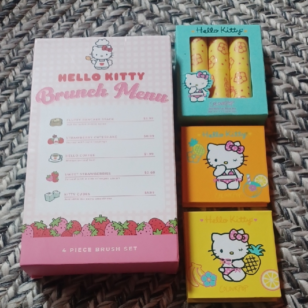 Hello Kitty Makeup Bundle - Brush Set, 2 Eyeshadow Palettes, And Lip Gloss Trio